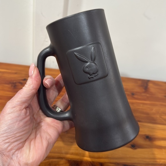 Vintage Playboy Bunny Matte Black Glass Beer Stein Mug - Picture 2 of 5